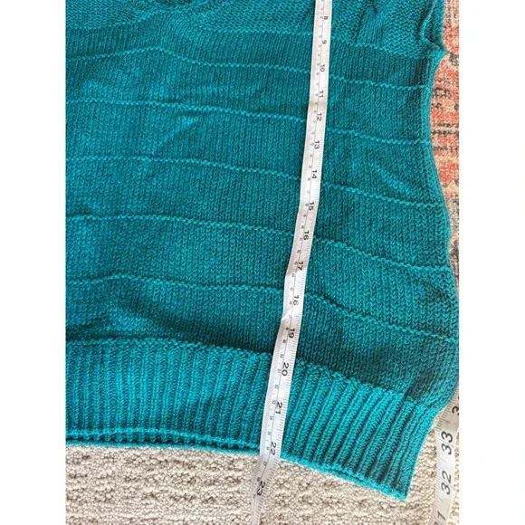 YarnWorks Silk Blend Knit Top Teal Cap Sleeve V-Neck Sweater Size M - Picture 6 of 6